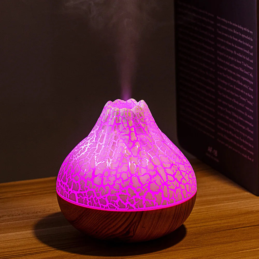 Volcano Air Humidifier 300ml Large Capacity Water Mist Aromatherapy Diffuser USB Desktop Humidifier with 7 Colorful Night Lights