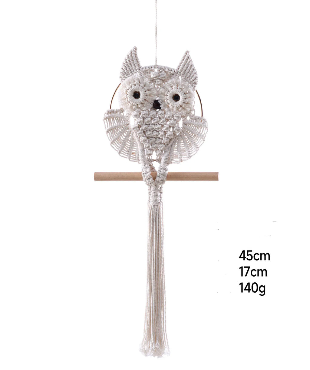 Boho Owl Macramé Wall Hanging Handwoven Lace Tapestry Natural Fiber Bohemian Room Decor Artisan Crafted Accent Piece