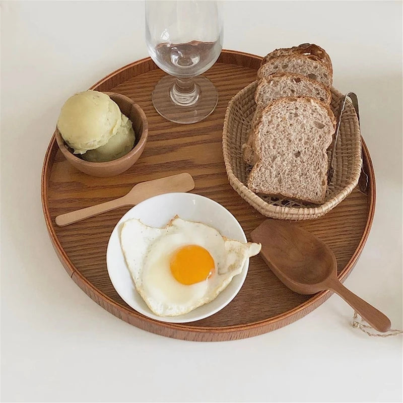 Table Decoration Tray Wooden Round Tray Decorative Trays Snack Plate Sundries Display Organizer Desktop Decorative Plate