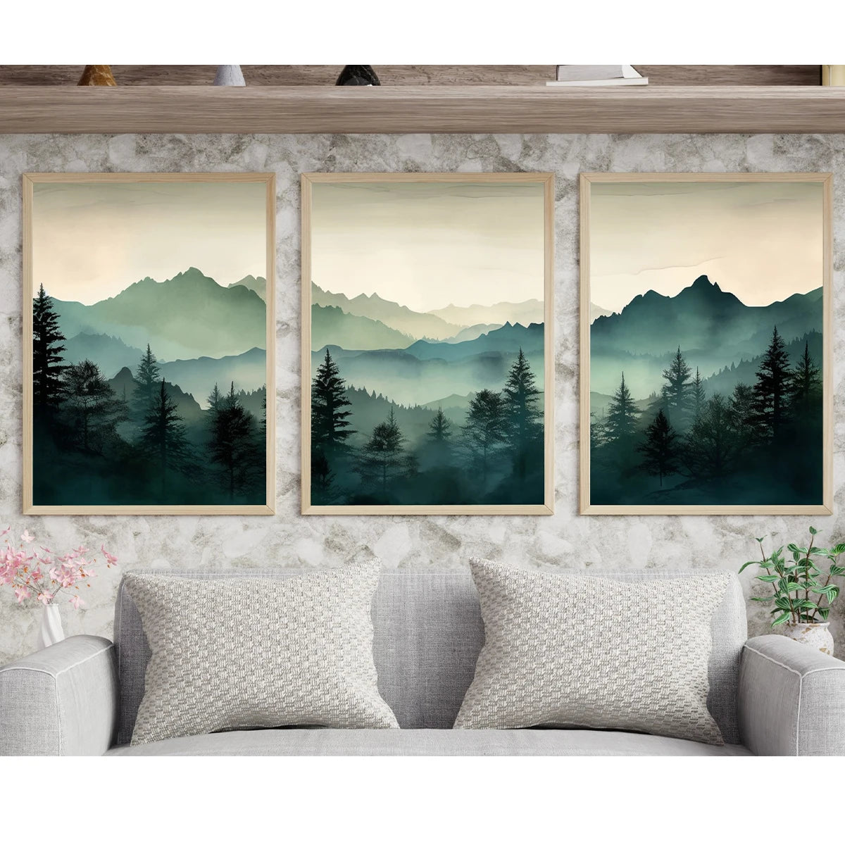 3pcs/set Abstract Sage Green Mountains Wall Art Print Poster Modern Watercolor Nature Landscape Canvas Painting Home Decor