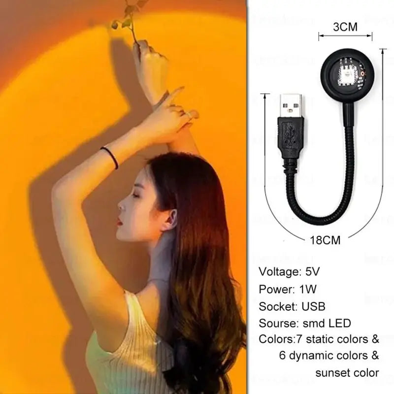 Kerokuru USB Sunset Light Lamp Self Photography Light LED Rainbow Neon Night Light Projector Photography Wall Atmosphere Light
