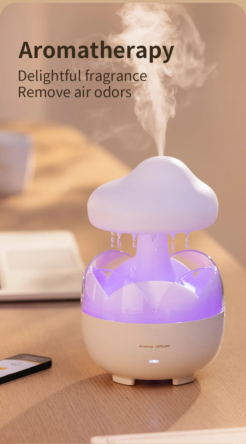 Mushroom Rain Air Humidifier Electric Aroma Diffuser Colorful Night Lights Rain Cloud Smell Distributor Relax Water Drops Sounds