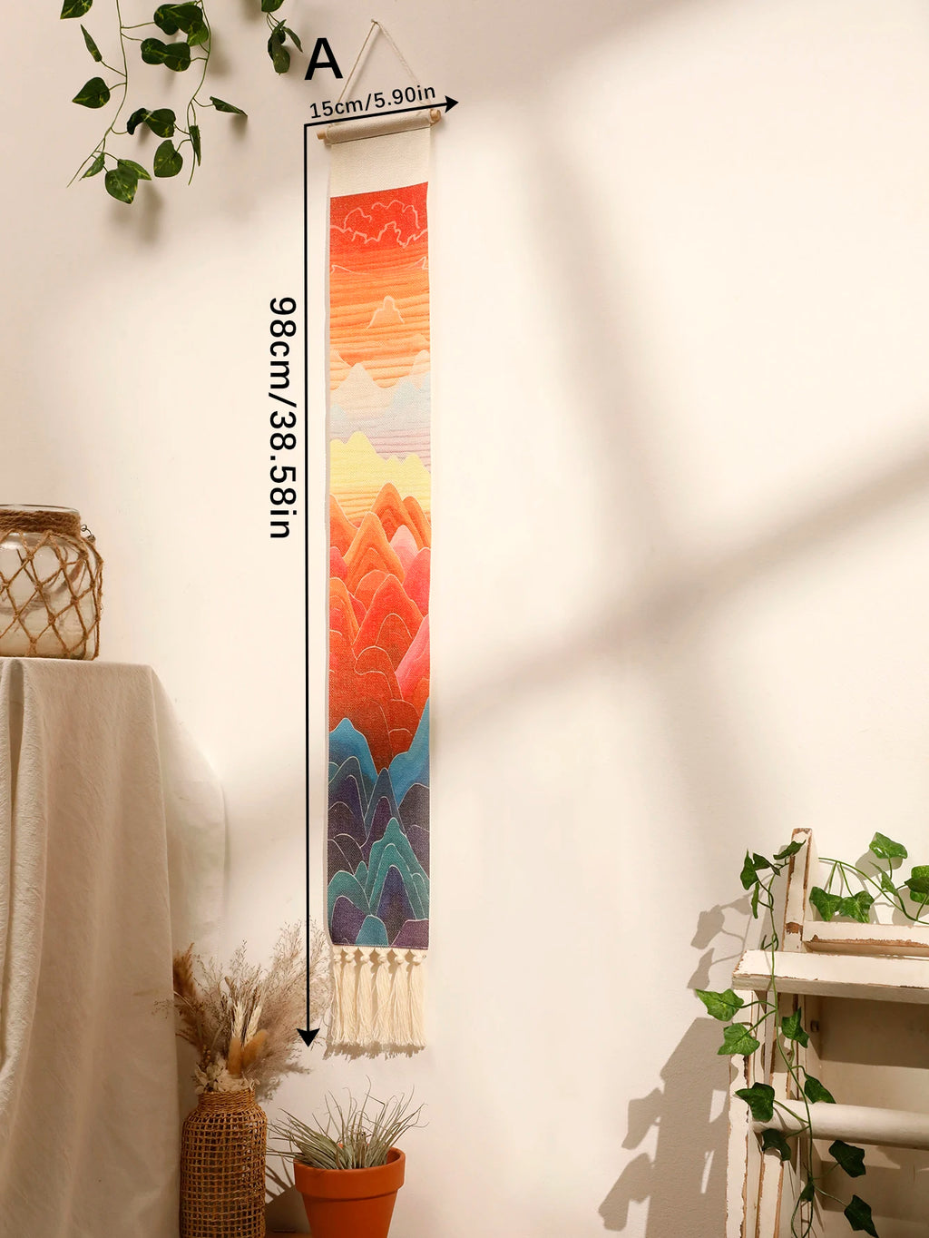 Macrame Tapestry Sunset Sunrise Handmade Wall Tapestries Boho Art Home Decoration Wall Hanging for Living Room Bedroom Ornament