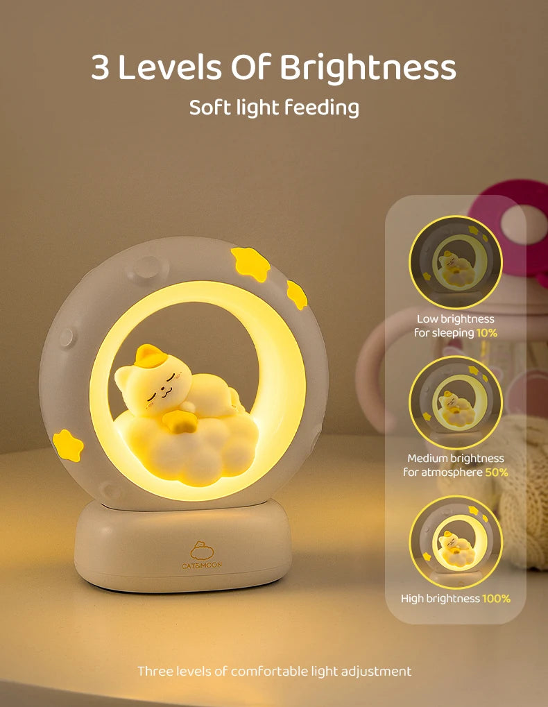 3Style Moon Night Light Cute Rabbit Cat Panda Lamps Room Bedside Decoration USB Rechargeable Kawii Animal Gift Warm Soft Light