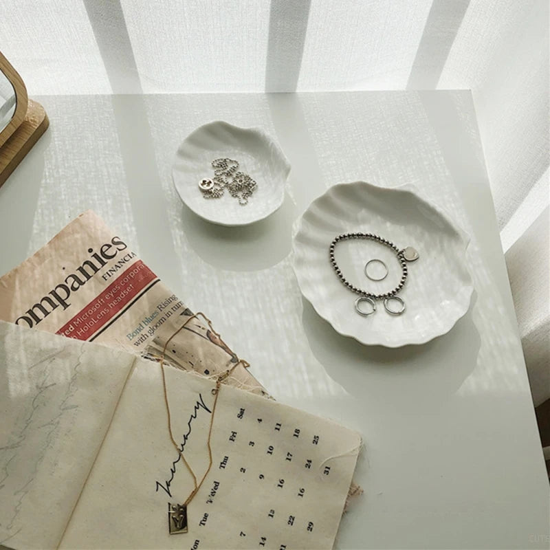 Shell Shaped Jewelry Storage Trays  Trays White Ceramic Plate Storage Dishes Ring Earings Plate Home Decorative Tray Design