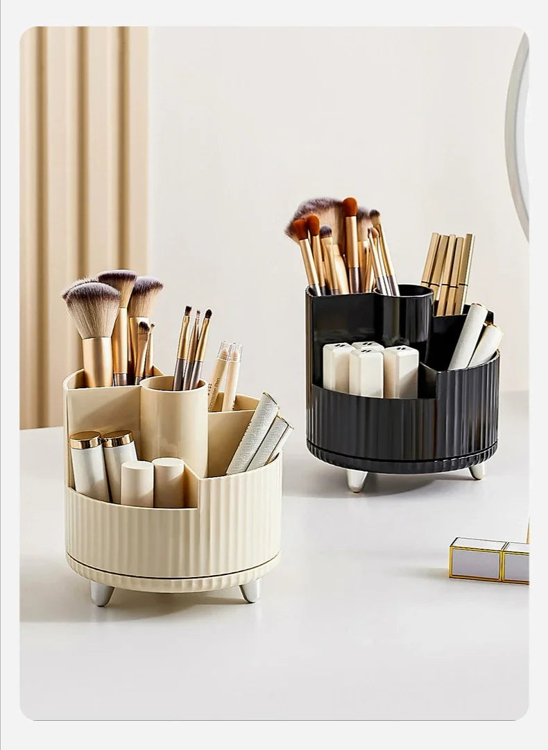 Cosmetics Storage Box Rotating Pen Holder Vanity Table Desktop Makeup Brush Organizer Lipstick Eyeshadow Powder Puff Shelf --