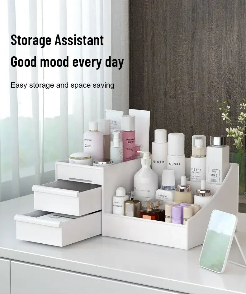 1pc White New Drawer Makeup Storage Box Dormitory Finishing Plastic Shelf Cosmetics Skin Care Dressing Table Make Up Organizer