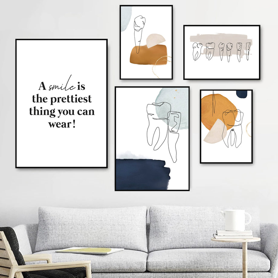 Tooth Wall Art Modern Dental Clinic Oil Painting Aesthetics Abstract Line Posters And Printed Pictures Dentist Office Decoration