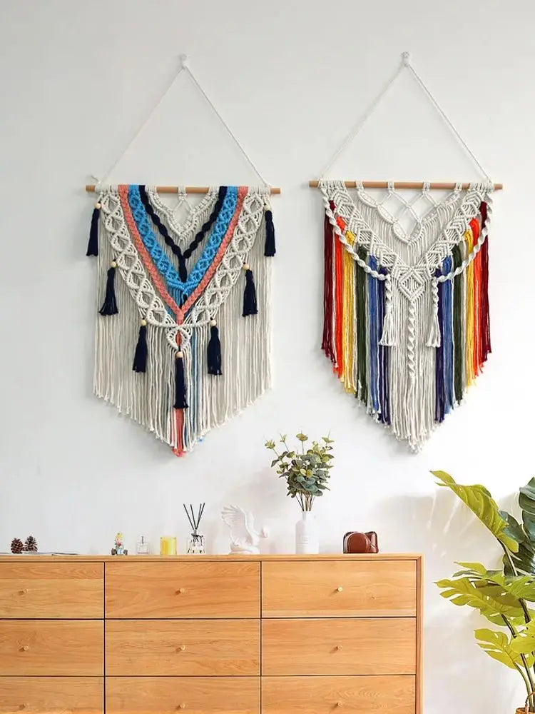 Hand-woven Craft Cotton Macrame Wall Hangings Tapestry Wall Art Home Decor for Living Room Apartment