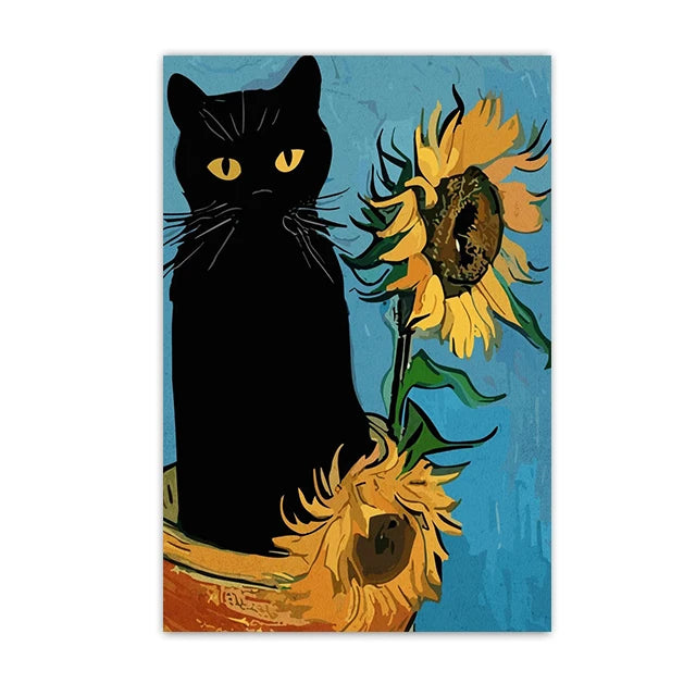 Funny Black Cat Wall Art Van Gogh Poster Abstract Famous Reproduction Canvas Painting Aesthetic Room Home Decor