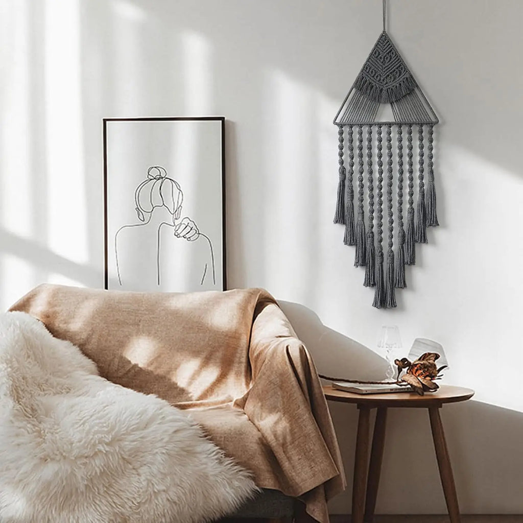 Macrame Dream Catcher Wall Hanging Decor Brown Triangle Woven Tassel Tapestry Art Boho Apartment Bedroom Door Home Decoration