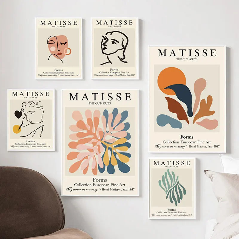 Abstract Wall Art Matisse Poster Line Face Coral Leaves Posters and Prints Canvas Paintings for Interior  Pictures Room Decor