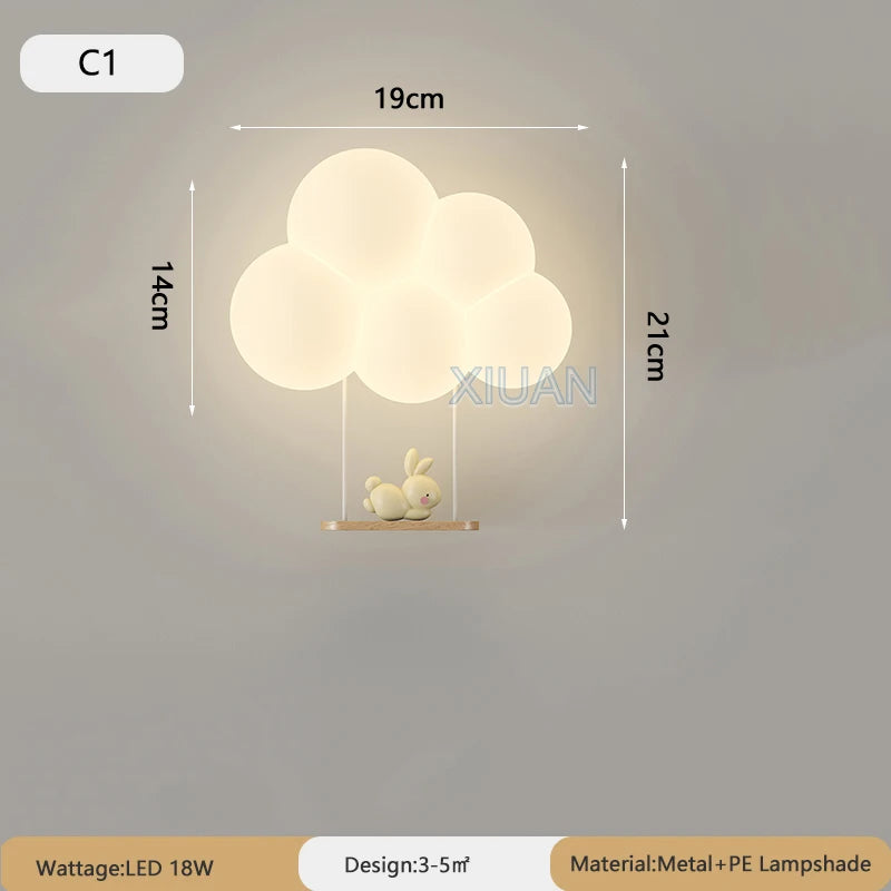 Monkey Light Cartoon Animal Wall Lamp White Cloud Sconce Nursery Room Night Light Children's Bedroom Bedside Lamp Eye Protection