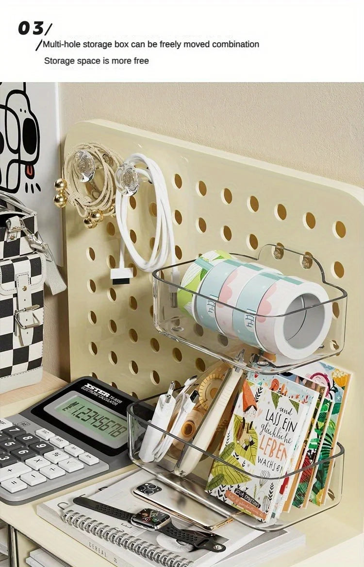 Kawaii Hook Drawer Type Hole Board Small Card Stand Display Desktop Idol Storage Box Desk Stationery Organization Storage Rack