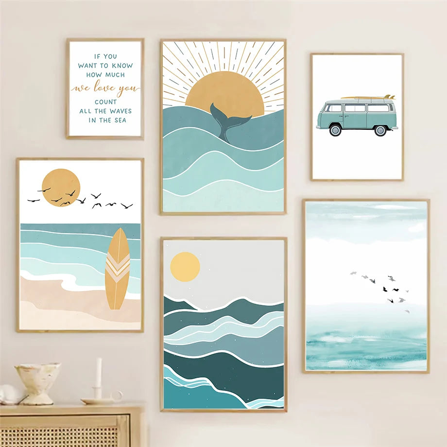 Abstract minimalist Sea Beach Surfboard Mountain Posters And Prints Wall Art Canvas Painting Wall Pictures For Living Room Decor