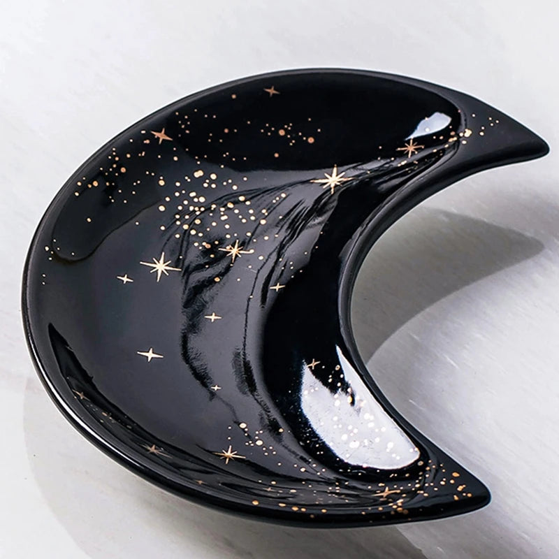 Nordic Ceramic Moon Shape Small Jewelry Dish Earrings Necklace Ring Storage Plates Fruit Dessert Display Bowl Decoration Trays