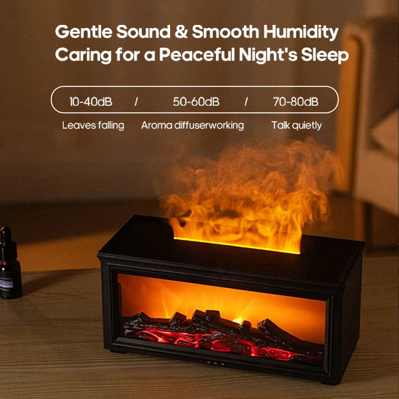 New Colorful Flame Mini Fireplace Aroma Diffuser 280ml Waterless Auto-Off Air Humidifier with Timer Remote Control for Home Gift