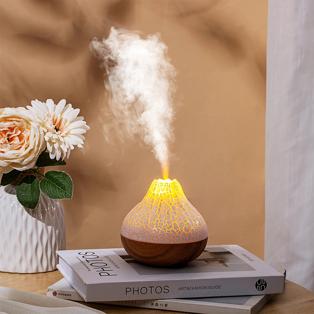 Volcano Air Humidifier 300ml Large Capacity Water Mist Aromatherapy Diffuser USB Desktop Humidifier with 7 Colorful Night Lights