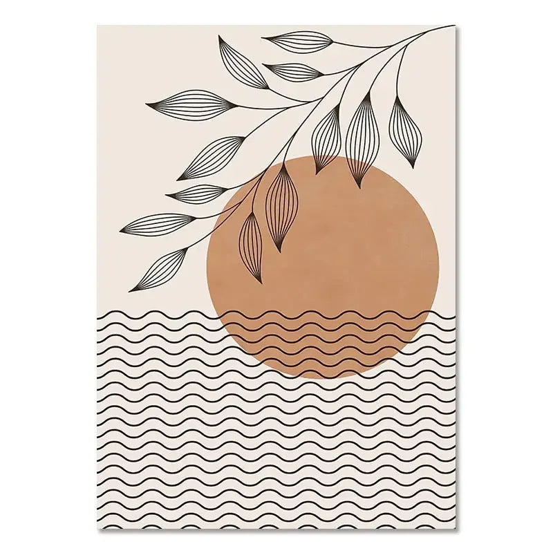 Boho Light Colour Block Canvas Painting Nordic Minimalist Lines Wall Art People Leaves Wall Art Home Living Room Decoration