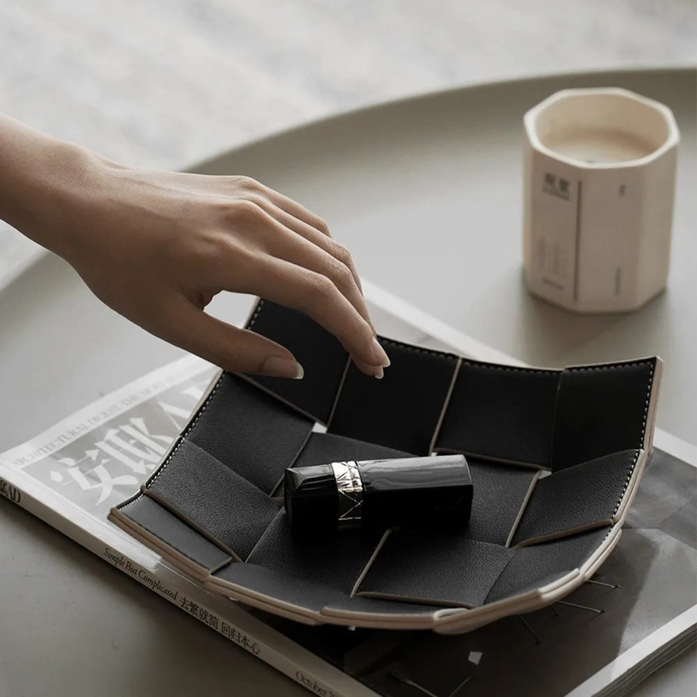 1 Piece Leather Storage Tray Home Appliances Tray Leather Living Room Desktop Woven Storage Tray Trays Decorative  Jewelry Dish