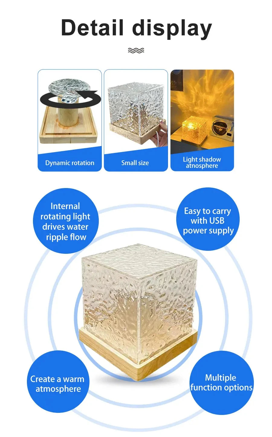Water Ripple Projector 3/16 Colors Night Light Flame Crystal Lamp Home Houses Decoration Sunset Lights Gift Rotating Light