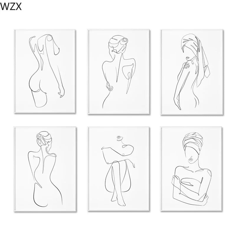 Scandinavian Minimalist Wall Art Woman Single Line Painting Abstract Line HD Canvas Poster Prints Home Bedroom Living Room Decor