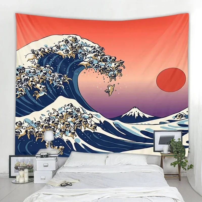 Japanese Kanagawa Big Wave Tapestry Psychedelic Tapestry Teen Indie Room Decor Macrame Wall Hanging Large Fabric Wall Tapestry