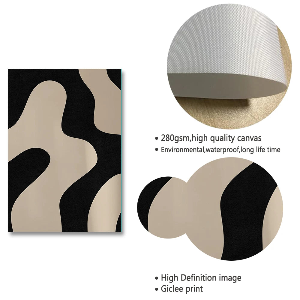 Modern Abstract Line Beige Black Minimalist Posters Prints Canvas Painting Wall Art Pictures Living Room Home Decoration
