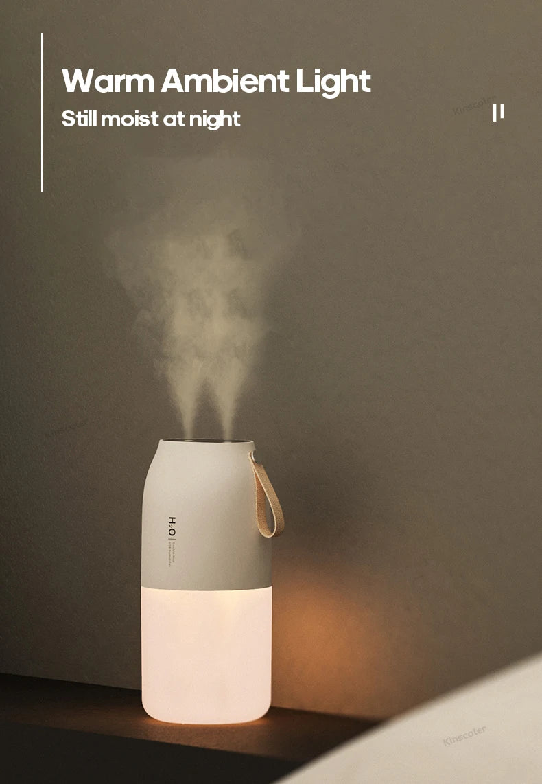Cordless Rechargeable Air Humidifier 2000mAh Wireless Cool Mist Diffuser Car Home Ultrasonic Humidifier with Warm Nightlight