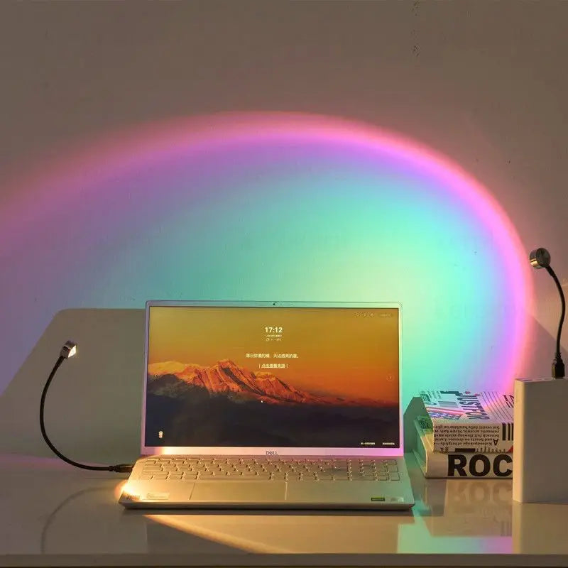 Kerokuru USB Sunset Light Lamp Self Photography Light LED Rainbow Neon Night Light Projector Photography Wall Atmosphere Light