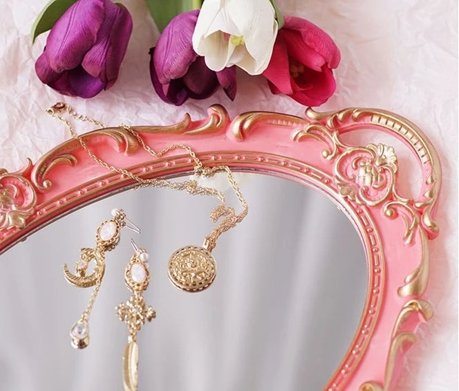 European Decorative Plate Storage Tray Oval Plate Jewelry Display Rotary Candy Decor Tray Mirror Decorative Make Up Mirror