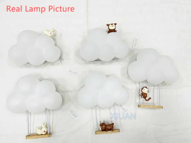 Monkey Light Cartoon Animal Wall Lamp White Cloud Sconce Nursery Room Night Light Children's Bedroom Bedside Lamp Eye Protection