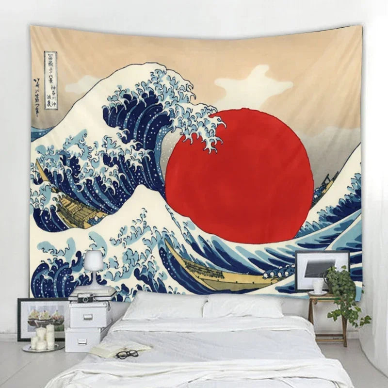 Japanese Kanagawa Big Wave Tapestry Psychedelic Tapestry Teen Indie Room Decor Macrame Wall Hanging Large Fabric Wall Tapestry