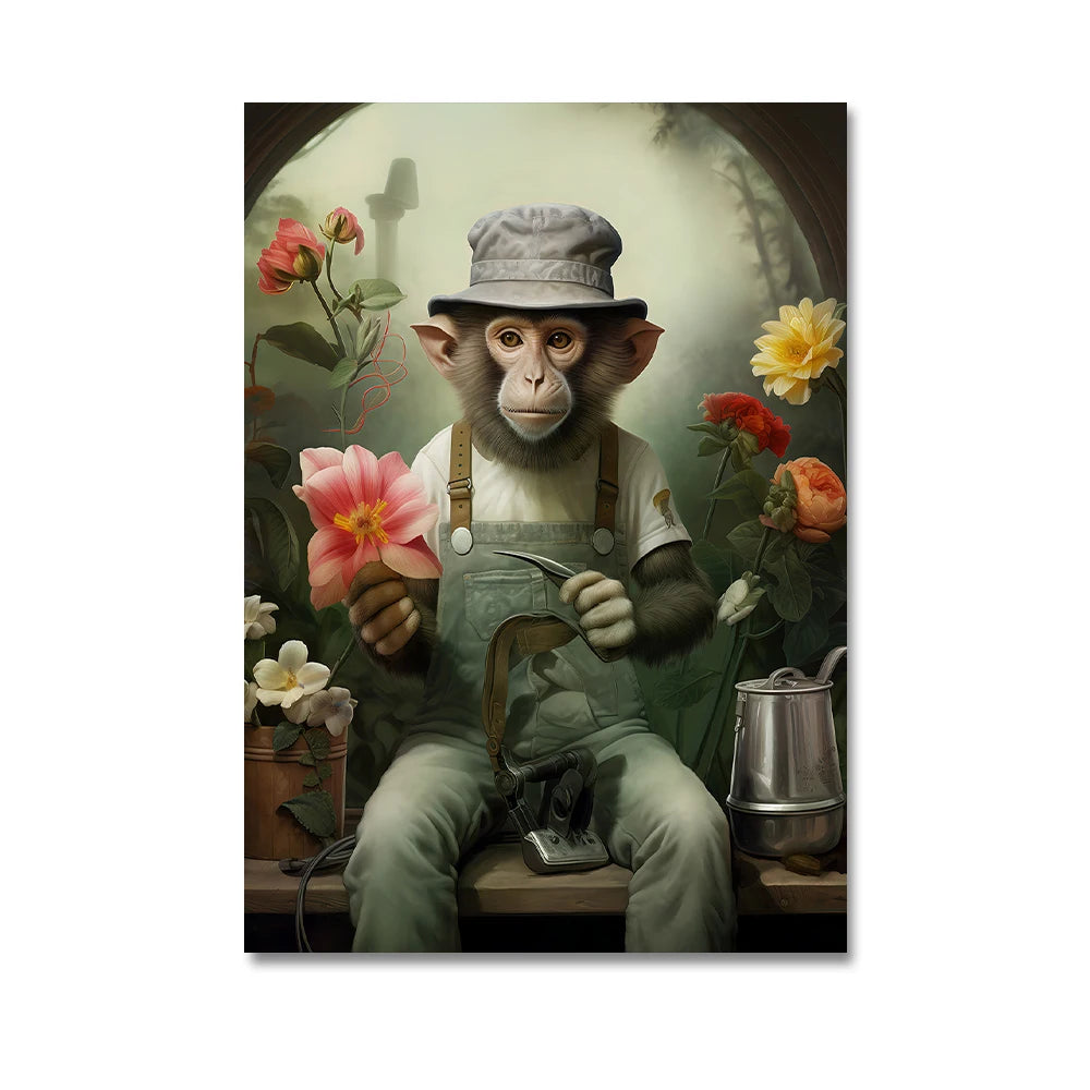 Nordic Gorilla Wear Suit Wall Art Canvas Painting Abstract Aesthetics Animal Monkeys Poster Print Picture for Modern Home Decor