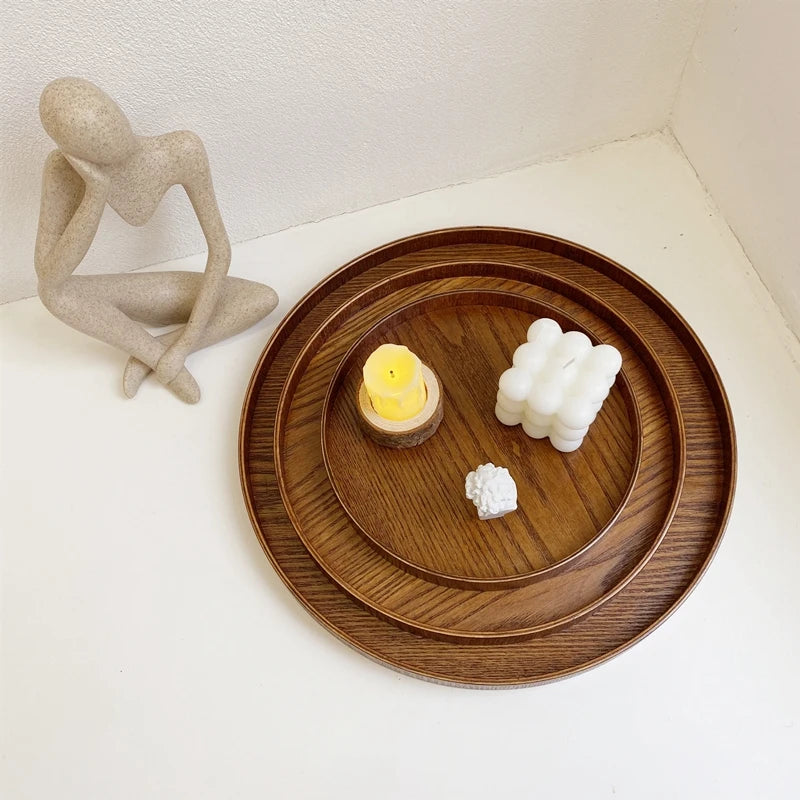 Table Decoration Tray Wooden Round Tray Decorative Trays Snack Plate Sundries Display Organizer Desktop Decorative Plate