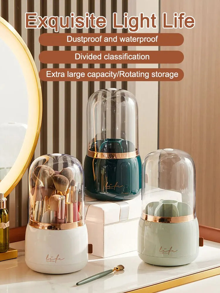 1PC Makeup Brush Storage Bucket Dustproof Hose Cover Partition Can Rotate The Pen Holder Transparent Box Desktop