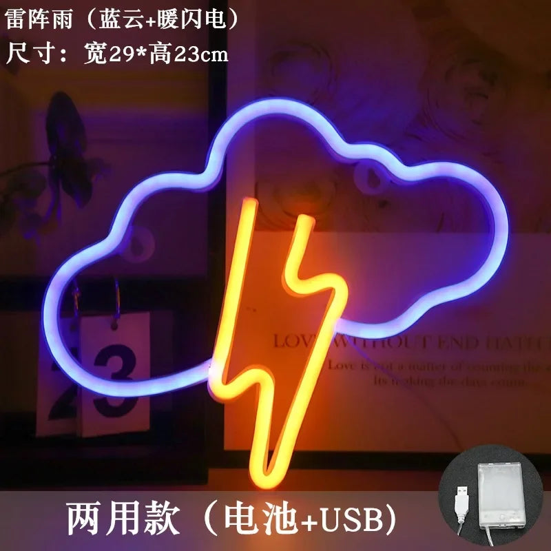 Cloud Lightning LED Neon Sign Night Light Battery/USB Operated for Children's Room Party Home Bar Lamp Gift Decoration