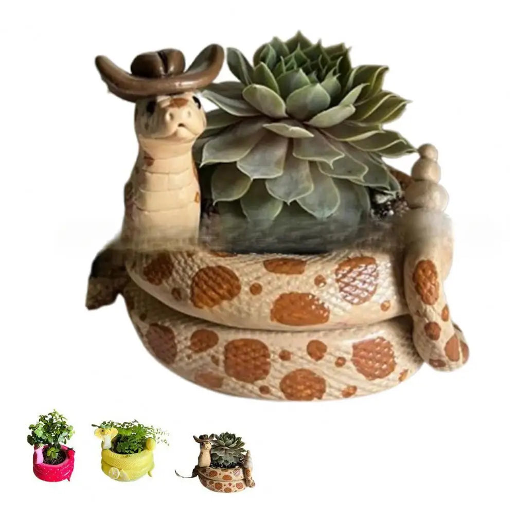1Pc Snake Flower Pot Unique Resin Coiled Snake Planter with Drainage Hole Decorative Plant Pot for Succulents Cactus Houseplants