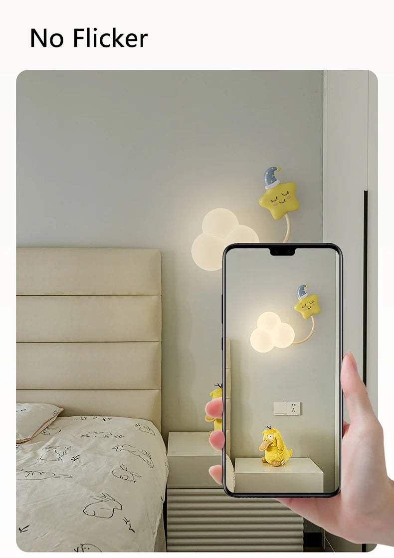Cartoon Airplane Wall Lights PE Lampshade Star Rainbow Kite Hot air balloon Cloud Night Light Children Bedroom Bedside Wall Lamp