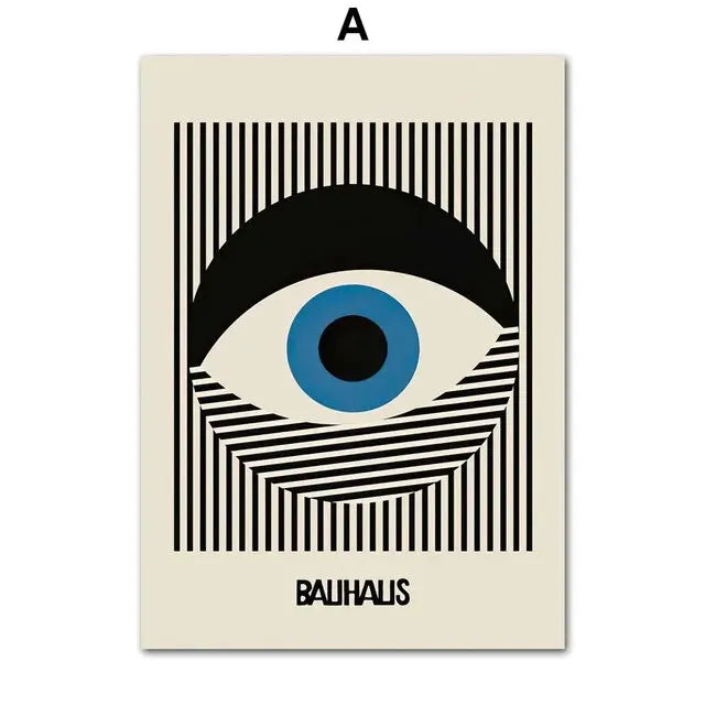 Bauhaus Line Abstract Eye Leopard Black Wall Art, Canvas Painting Poster, Ideal for Living Room Decoration, Unique Home Decor