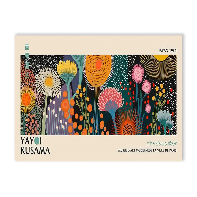 Abstract Yayoi Kusama Flower Exhibition Art Poster Vintage Japanese Print Canvas Painting Modern Room Large Size Wall Home Decor