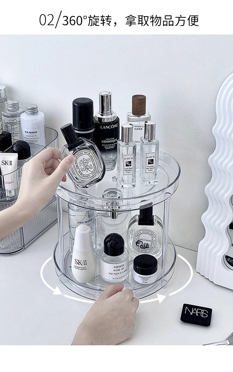 360° Rotatable Desktop Cosmetic Rack Bathroom Shelf Large-capacity Perfume Aromatherapy Skin Care Product Storage Rack Organizer