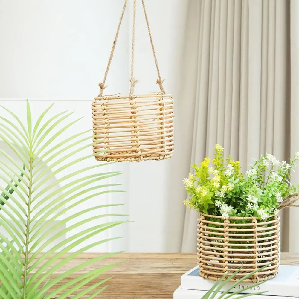 Beige Hanging Weaving Flowerpot Rope Woven Hanger Box Planter Home Decoration Plant Hangers Storage Basket Indoor Outdoor