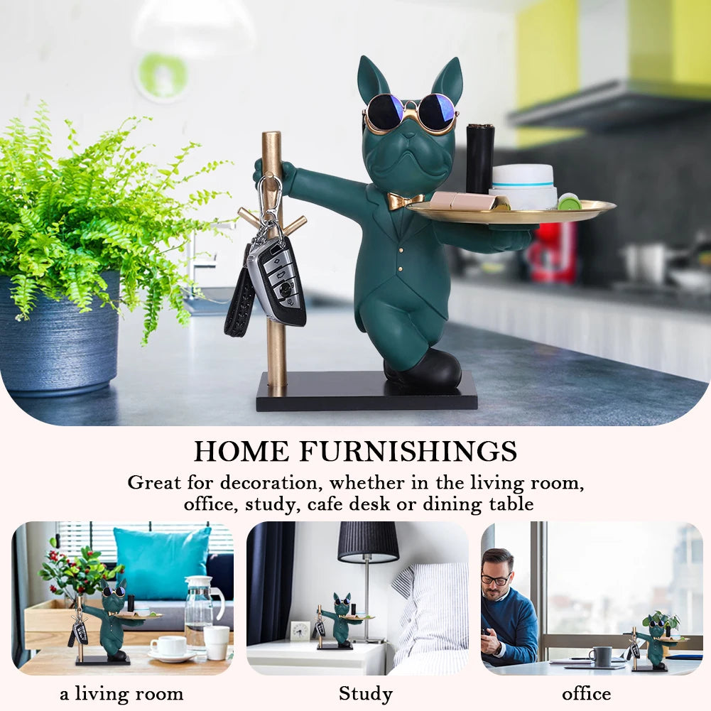 Bulldog Cool Sculpture Dog Ornament Butler Storage Box with Tray Nordic Table Decoration Resin Animal Sculpture Coin Piggy Bank