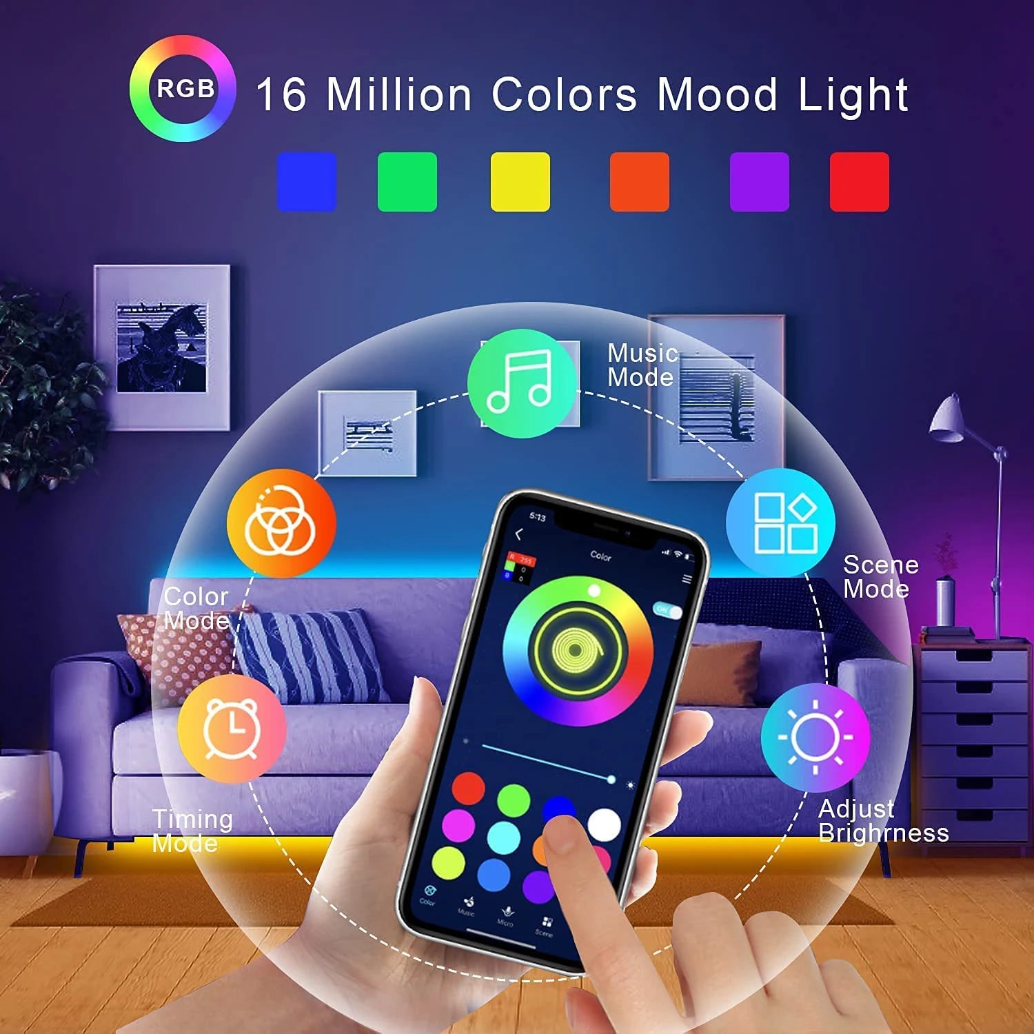 Led Lights for Room RGB Led Strip Color Changing RGB Tape Lights for Home Party Decoration TV Backlight Ribbon