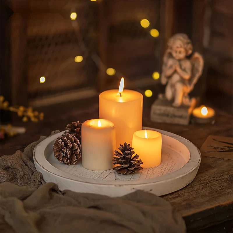 Handmade Round Wooden Tray Hotel Restaurant Snacks Fruits Storage Tray Candle Holder Tray Wedding Party Desserts Display Plate