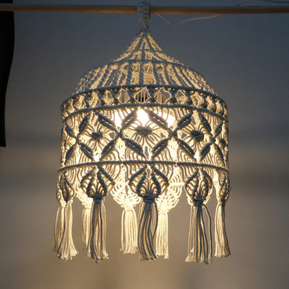 Macrame Lamp Shade Handwoven Portable Creative Tassel Lampshade for Living Room Office Housewarming Gift Dorm Home Decorations