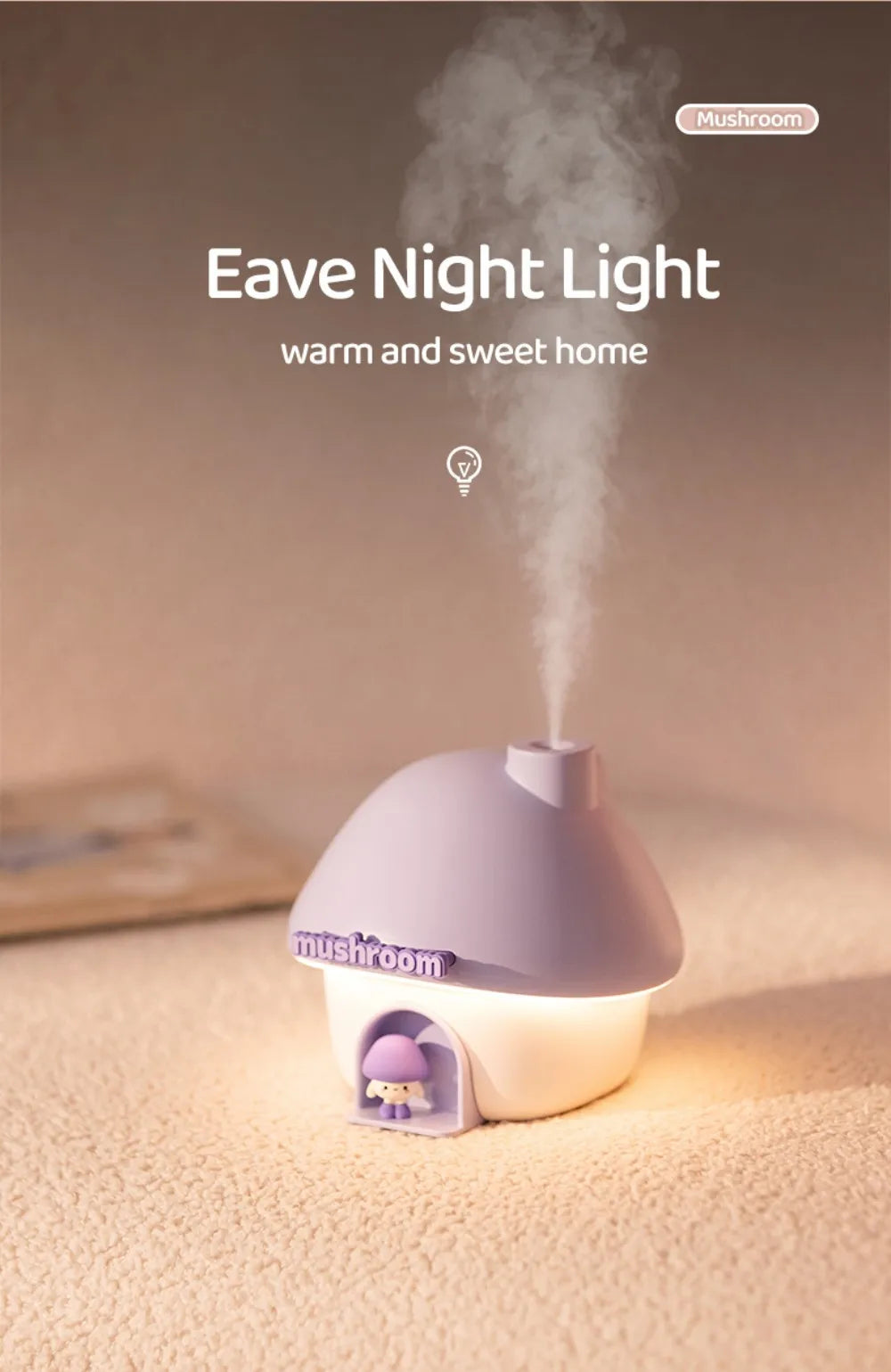 Cartoon Air Humidifier 300ml Mini Essential Oil Aroma Diffusers Colorful Lighting Cute Mushroom House Home Ultrasonic Humidifier
