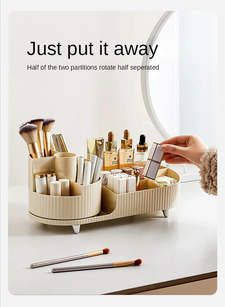 Cosmetics Storage Box Rotating Pen Holder Vanity Table Desktop Makeup Brush Organizer Lipstick Eyeshadow Powder Puff Shelf --