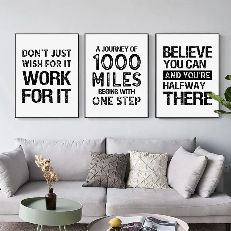 Black White Inspirational Quotes Canvas Art Poster Print Modern Nordic Wall Decorative Picture for Living Room Office Home Decor
